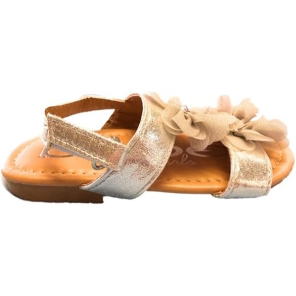bebe  Girls Soft Slip-On Slide Sandals with Chiffon Flower- Loop Closure - Sz 9 - Picture 2 of 2